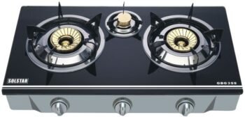 SOLSTAR GBG-3SS 3 Gas Burners Table Glass Top Cooker
